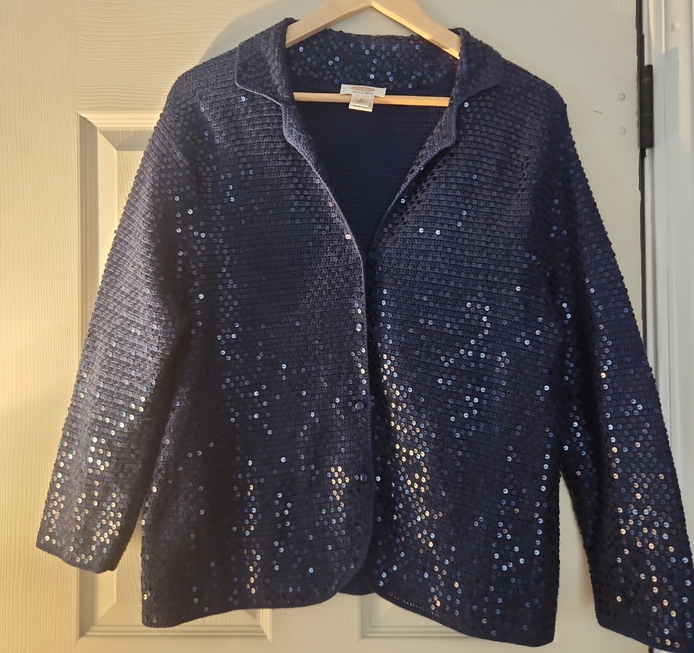 Talbots Navy Sequin Jacket